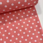 Korall alapon fehér 8 mm-es pöttyös (puha, puplin tapintású) pamutvászon