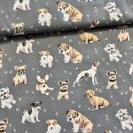 Sötétebb szürke alapon kutyás 160 cm sz. pamutvászon