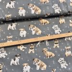 Sötétebb szürke alapon kutyás 160 cm sz. pamutvászon