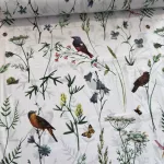 Fehér a. madarak és pillangók a kertben 160 cm sz. pamutvászon