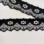 Fekete enyhén elasztikus csipkeszalag (42 mm-es)