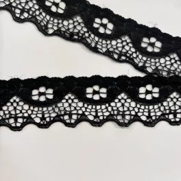 Fekete enyhén elasztikus csipkeszalag (42 mm-es)