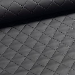   KIÁRUSÍTÁS: Steppelt textilbőr bútorszövet flíz béléssel: Fekete 5 cm-es négyzetes