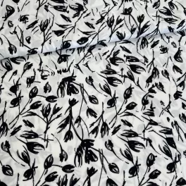 Fehér alapon fekete tulipános viszkóz voile