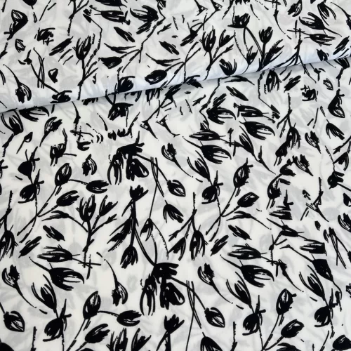 Fehér alapon fekete tulipános viszkóz voile