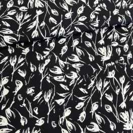 Fekete alapon FEHÉR tulipános viszkóz voile