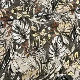 Barnás-szürkés pálmaleveles viszkóz voile
