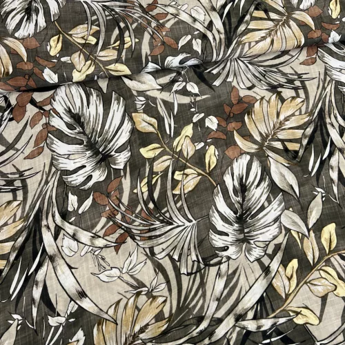 Barnás-szürkés pálmaleveles viszkóz voile